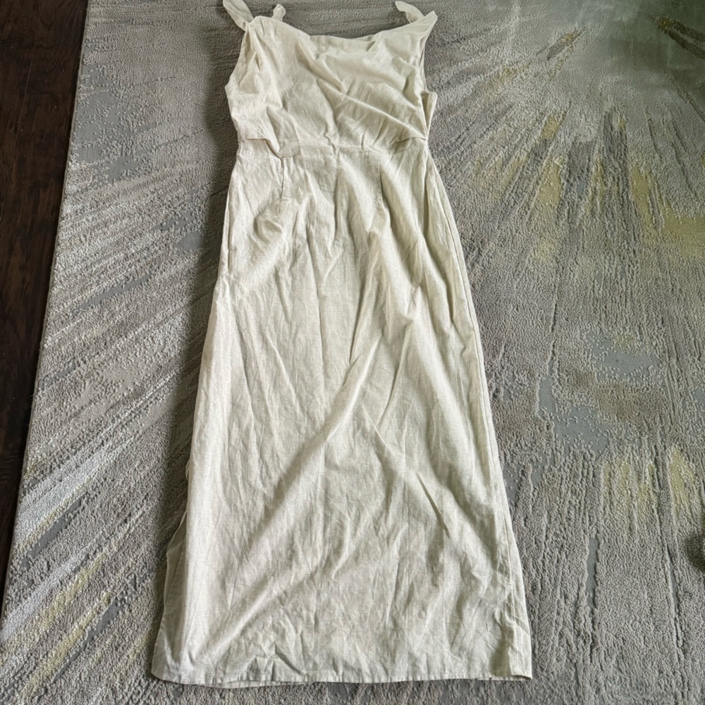 SHOWPO Cincinnati maxi beige Dress off shoulder cotton linen slit classy 10 new - Picture 7 of 15